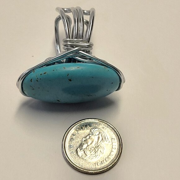 Turquoise Gemstone Ring Adjustable Stainless Steel Band, Handmade Turquoise Ring - Picture 4 of 10